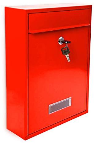 Relaxdays Cassetta Postale, Laccata, Targhetta per Nome, Accessorio Esterno Moderno Monocolore 26,5 x 35 x 8,5 cm, Rosso