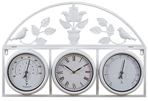 Wyegate Clock Company Decorative Large Garden Clock Outdoor Weather Station Thermometer Hygrometer (Cream)