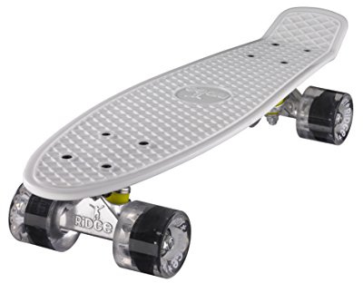 Ridge Skateboard 55 cm Mini Cruiser Retro Stil In M Rollen Komplett U Fertig Montiert Weiss Klar,