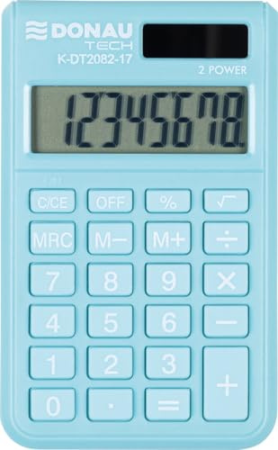 Donau TECH Taschenrechner / 8-Stellig Wurzelfunktion/ 9,7 x 6 x 1 cm/Blau/Rechner mit 8-stelliger Anzeige/Dual-Power Solar - Batteriebetrieb/Kompaktes Design