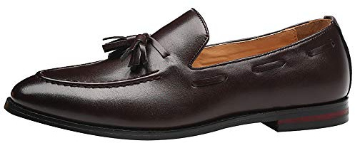 Jamron Hombres Clásico Estilo Británico Borla Mocasines Cuero Sintético Ligero Mocasín Pantuflas Marrón SN01757 EU42