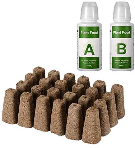Yoocaa Seed Pod Kit for Hydroponics Growing System, 24 Grow Sponges with A&B Nutrient Plant Food, Seed Starter Plug Replacements