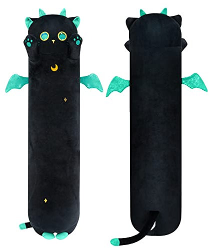 Mewaii Stofftiere Katzen Schwarze 70CM Plüsch Kissen Lang Kätzchen mit Großen Augen Plüschtier Ausgestopftes Tier Spielzeug Kuschelkissen Geschenk Plüschkissen über 3 Jahren