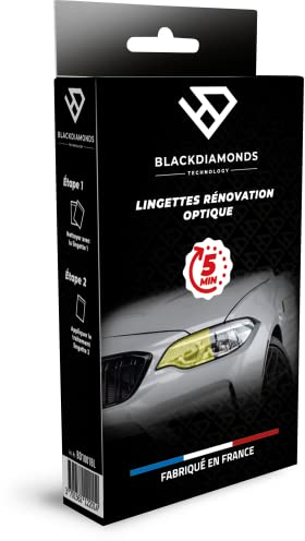 BlackDiamonds - Kit de Rénovation des Optiques et des Phares - Fabricant Français Notre Formule Exclusive Permet en 5 Minutes de Retrouver l’ECLAT du Neuf - 3 Lingettes