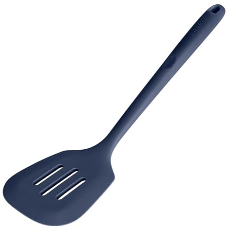U-Taste Espátula silicona ranurada, resistente calor 315℃, Azul Medianoche | utensilio de cocina de goma antiadherente sin costuras para hornear freír huevos, panqueques
