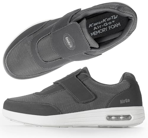 KWUKOTY Orthopedic Wide Diabetic Shoes for Men - Plantar Fasciitis Relief Grey Size 10.5