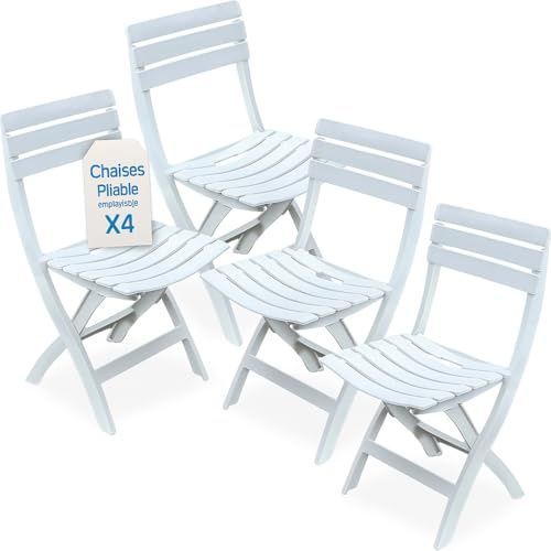 Tomaino - Sedie Pieghevoli da Esterno in Plastica - Set di 4 Sedie Pieghevoli Plastica Portatili Per Uso Esterno e Interno - Sedia Pieghevole Giardino, Balcone, Campeggio - Bianco