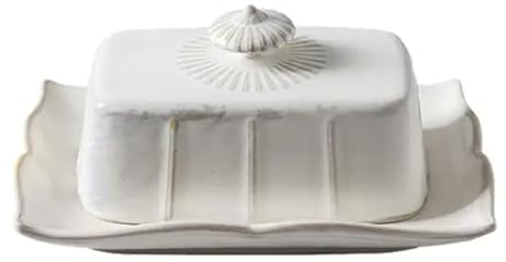 Charcutería Tabla de quesos Caja de sellado de mantequilla de cerámica Contenedor de plato de mantequilla Servidor de queso Bandeja de almacenamiento Plato for servir alimentos / 2292(Color:White)