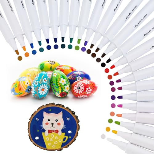 ZUYIST 24 Farben Acrylstifte für Steine Wasserfest, Graffiti Stifte Keramik Bemalen Set Gleichmäßiger Tintenausstoß Acrylmarker für Holz, Glas, Leinwand, Papier, Keramik, Ostereier, Deko, DIY