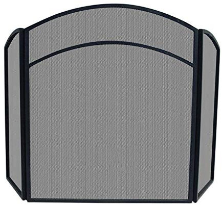 Kaminschirmplatte, 3 Platten, Kaminschirm mit Bogenrahmen, schwarzer Kaminschirm aus Schmiedeeisen, Metallgeflecht, H 31,9 × B 49,6, Brandschutz