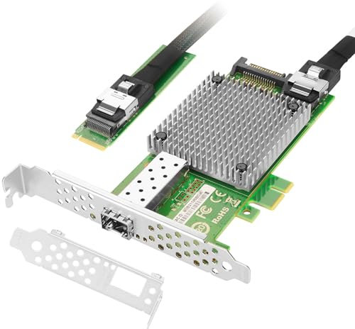 Euqvos Tarjeta de Red Ethernet M.2 a 10 GB Puerto SFP+ único, Chip Intel 82599, M.2 + M Key + SFF 8087, 100/1000/10000 Mbps, con Cable de 0,35 m, Nic de 10 Gigabit para Windows/Windows Server/Linux