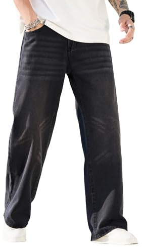 Zewool Jeans Baggy Hip Hop per Uomini,Jeans Skater a Gamba Larga,Pantaloni in Denim a vestibilità Loose,Streetwear Gamba Dritta vestibilità Rilassata Y2K Vintage Skateboard,A10 Nero,XXL