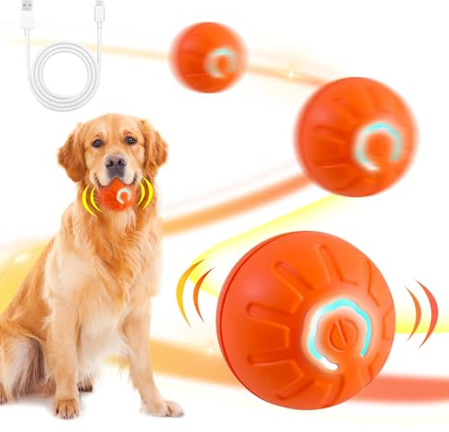DAILINK Palla giocattolo intelligente, giocattolo automatico per cani, palla interattiva per cani, durevole e automatico, per cuccioli, piccoli e medi, ricaricabile tramite USB
