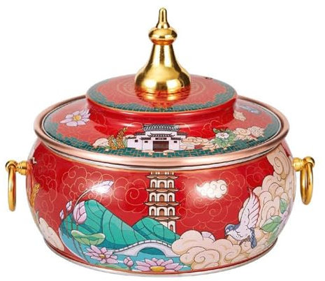 Alter Kochtopf,Chinesischer Kupfer Kochtopf, Cloisonne Kupfer-Hot Pot, Einzel-Selbstbedienungs-Esstopf, Emaille-Ein-Personen-Topf, Haushalts-Induktionsherd, kleiner Kupfertopf, geeignet for Familien-H