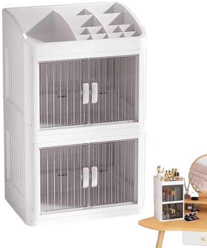 Caja organizador de maquillaje, caja de almacenamiento de maquillaje | Caso de exhibición de maquillaje de 3 capas - Suministros cosméticos Almacenamiento impermeable para joyas, pinceles, lápices lab