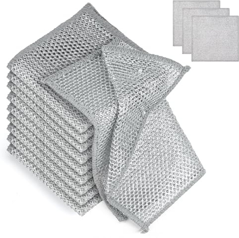 OIHCAZ Double Layer Dish Cloths for Washing Up 10PCS,Multipurpose Non-Scratch Wire Cleaning Cloths Wet and Dry Use for Kitchen Dish Sink Stove Top