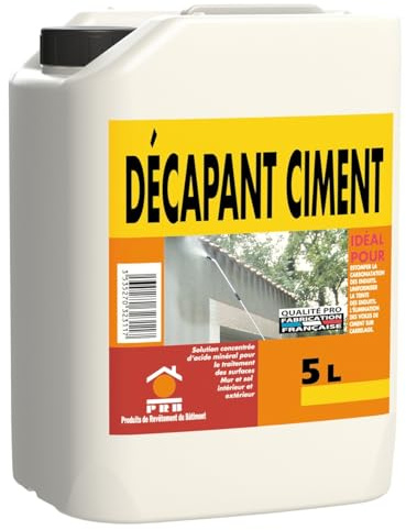 Décapant Ciment 5L - Nettoyant Puissant pour Traces de Ciment, Béton et Voiles de Laitance - Formule Efficace pour Supports Sols et Façades Intérieurs/Extérieurs