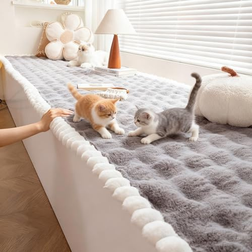 Tappetino per Davanzale Cuscino per Finestra, Soffice e Adatto Agli Animali Domestici, Cuscino Antigraffio in Morbido Peluche per Finestra a Bovindo, Antigraffio per Cani(Gray,180x60cm(71x24))