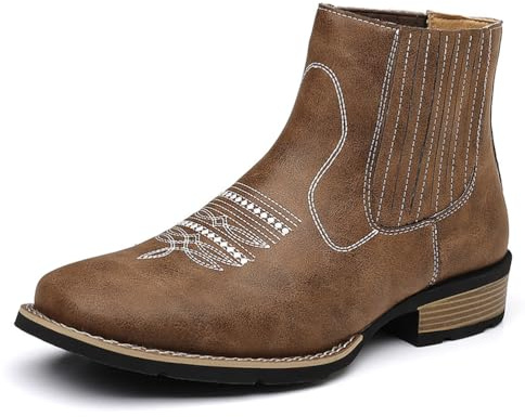 MlYJmer Stivaletti Chelsea da Uomo alla Caviglia Stile Western retrò Cowboy,Marrone,48 EU