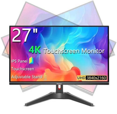 Pisichen Touchscreen Gaming Monitor 27 Inch 4K UHD 3840x2160 IPS Computer Monitor, Ultra-Thin Bezel, HDMI, DisplayPort, 400 cd/㎡, VESA, Tilt Adjustable