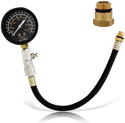 ABN Medidor de comprobador de compresión – Motor diagnóstico, 14 y 18 mm Adaptadores, hasta 300 PSI, fácil de leer, Dual calibrado escala