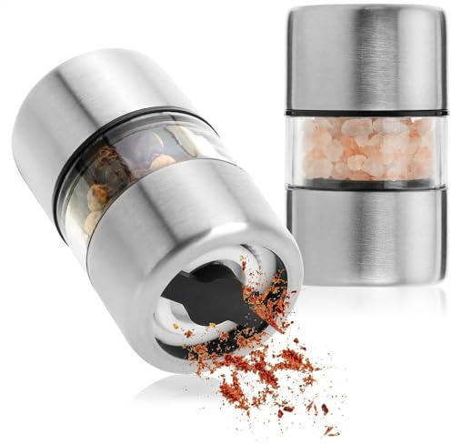 COM-FOUR® 2 pièces Ensemble mini moulins à sel et à poivre | shaker à épices en verre acrylique et acier inoxydable - moulin à épices avec moulin en céramique - salière et poivrière