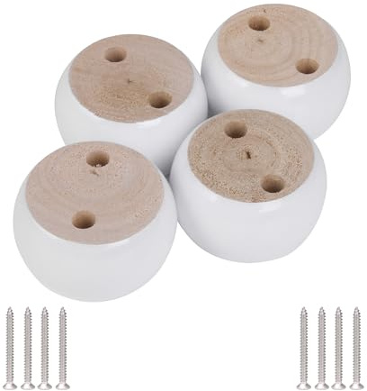 4pcs 40mmx67mm White Eucalyptus Wood Round Bun Furniture Feet Sofa Cabinet Couch Leg