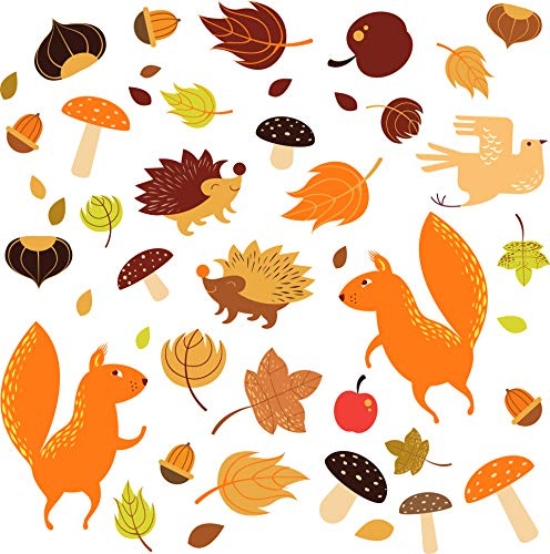 Herbstdekoration Fenster – Dekoration Herbst - 40 statisch haftende Fenster-Sticker mit herbstlichem Wald-Motiv – doppelseitige Fensteraufkleber – Herbst Tiere – Herbstdeko Blätter Früchte Nüsse