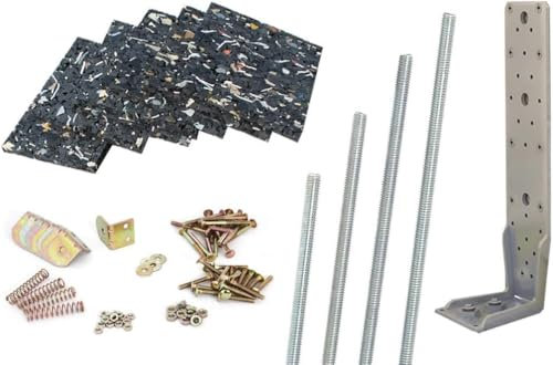 Basis Zubehörset S zur Montage und Befestigung von Gartenhäuser | Unterlagepads als Feuchtigkeitssperre | Sturmwinkel zur Windsicherung | Windverankerungsset, Gewinnde-Spanner für Blockbohlen