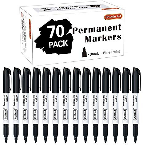Shuttle Art Permanent Markers, 70 Pack Black Permanent Marker set,Fine Point, Works on Plastic,Wood,Stone,Metal and Glass for Doodling, Marking