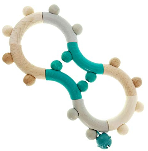 Hess Holzspielzeug 11130 - Motorik-Rassel aus Holz in Form einer Acht, Nature Serie in Türkis, mit beweglichen Teilen, ab 6 Monaten, handgefertigt, für Greifübungen