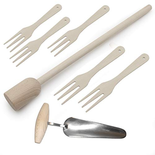Holzfee Krauthobel-Zubehör-Set Krautstampfer Krautstecher 5 x Krautgabel