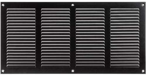 HVAC OV 16 x 8 Inch (External Dimensions) - Black Metal Air Cover Grille Cover - Wall, Ceiling Register and Exterior Wall Vent Cover with Built - in Mesh Guard Screen - Exhaust, Intake Ducting