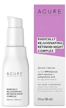 Acure Radically Rejuvenating Retinoid Overnight Complex, 100% Vegan for Age Performance with Polyglutamic Acid & Plant Squalane, Smoothes Complexion & Fights Wrinkles