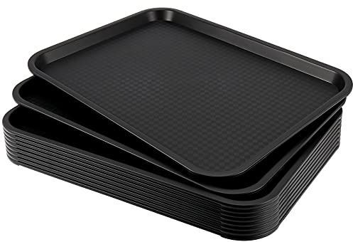 HEIHAK 10 Pack Plastic Fast Food Tray, 16 x 12 Inch Plastic Cafeteria Trays with Textured Surface, Rectangular Fast Food Serving Trays for Serving and Carrying Food in Restaurant Cafeteria