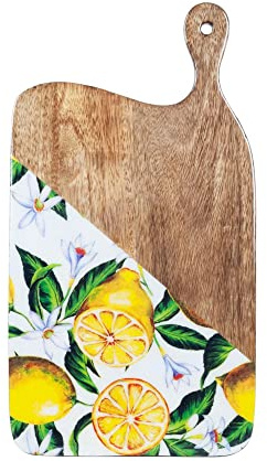 Planche à découper en Bois de Manguier et Résine : Thème Citron. L 35 cm.