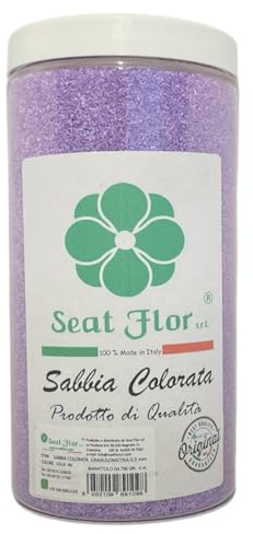 Seat Flor srl® Sabbia colorata, sabbia per decorazioni, sabbia per wedding, sabbia mis. 0.3/0.7 mm. in barattolo da 750 gr. (25 colori disponibili) (Lila)