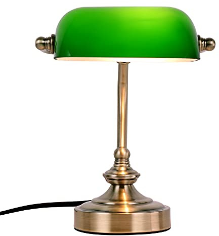 FIRVRE Green Glass Banker Desk lamp Classic G9 Bronze Finish Base Plug in Vintage Table lamp for Office Library Study Study Bedroom Bedroom