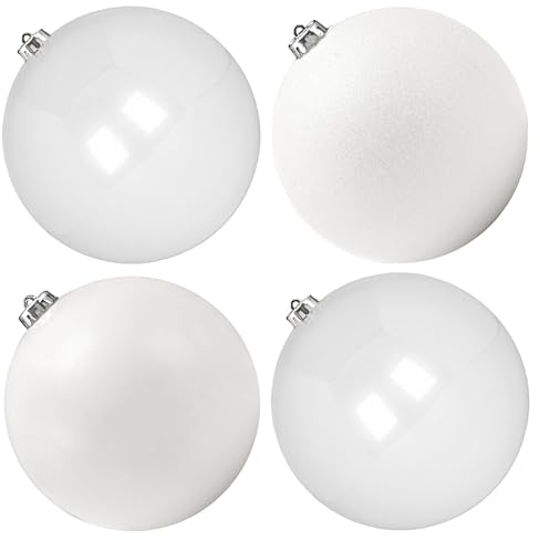 Benjia - Palline di Natale extra large, giganti, grandi, in plastica infrangibile, set di ornamenti per esterni, prato, cortile, albero, decorazioni da appendere (15 cm/150 mm, 4 pezzi, bianco)