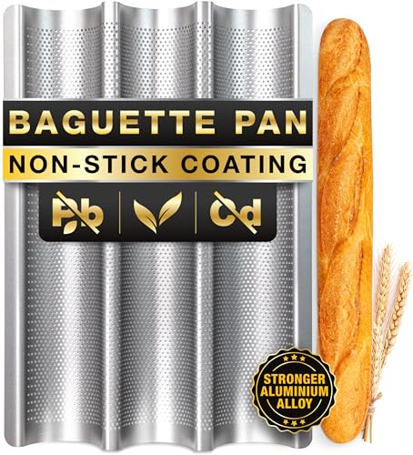 Eparé Padella per baguette per cottura – Design 2022 38,1 x 27,9 cm antiaderente perforata per pane fatto in casa, padella per pane italiana lunga e vassoio per panettiere francese – Strumento per