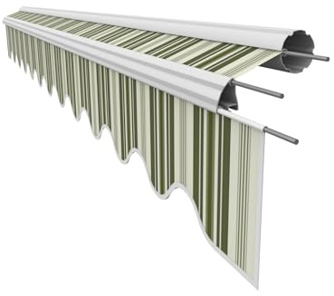 VANA Markisenstoff mit Volant für 5 x 3 m Markisen-Ersatzstoff Markisentuch Bespannung Markisenbespannung Sonnenschutz fertig genäht Maß Tuch 4,85 x 3 m Volant 4,85 x 0,21 m Design SPD034