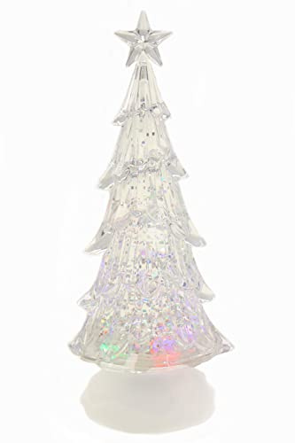 Schneekugel mit bunter Regenbogen LED Beleuchtung & Glitzerantrieb 11 * 11 * 27 cm als Weihnachtsdeko (Tannenbaum)