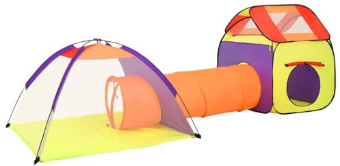 vidaXL Spielzelt für Kinder Bällebad Kinderzelt Babyzelt Spielhaus Zelt mit Tunnel Tragetasche 3-in-1 Design Mehrfarbig 338x123x111cm