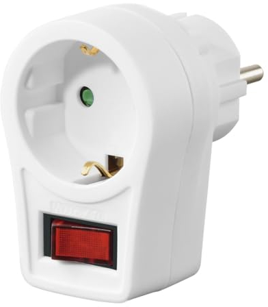 Hama Enchufe con interruptor (Adaptador de toma de corriente, con protección, para ahorrar energía, para apagar dispositivos que no se necesitan) Color Blanco, 00223212