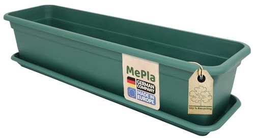 MePla - Balkonkasten Balcony 40 cm + Untersetzer - Grün - Blumenkübel - Pflanzentopf - Pflanzenkasten aus wetterfest UV-beständigem Kunststoff