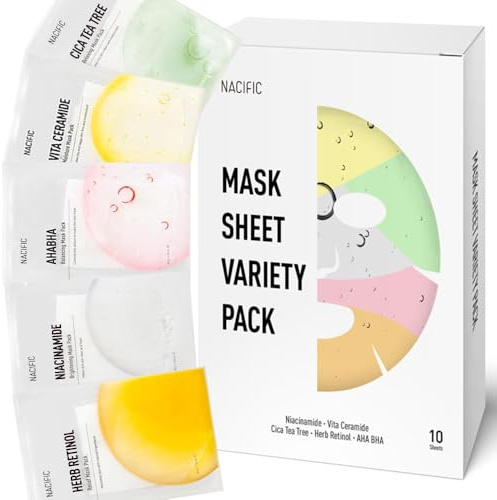 KOSBEAUTY NACIFIC Face Masks Skincare Korean – Premium 10-Sheet Variety Pack for Ultimate Skin Nourishment – Hyaluronic Acid, Ceramide & Vitamin-Infused for All Skin Types
