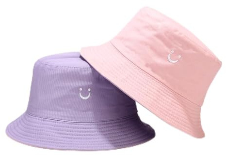 O-Kinee Chapeau de Soleil pour Enfants,Chapeau de Pêcheur Pliable avec Sourire pour Filles,Casquette d'extérieur Seau Double pour Filles et Garçons de 2 à 8 Ans,Cadeaux pour Enfants A01