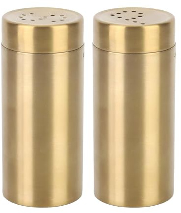 VIFERR Salz und Pfefferstreuer Set, 2 Stück Gewürzstreuer Edelstahl Gewürzglas Salzstreuer Klein Gewürzflaschen für Küche, Grill, Camping, Restaurant, Gold