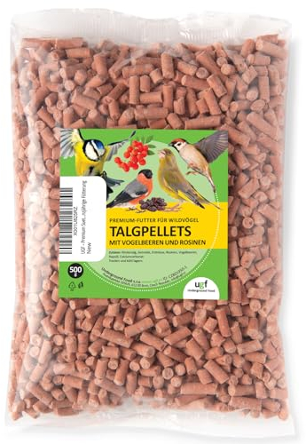 UGF - Premium Suet Pellets mit Mehlwürmern, Vogelbeerbaum und Rosinen - 500g, Vogelfutter Wildvögel Ganzjährig, Wildvögelfutter Talgpellets, Kombination von Zutaten für die Ganzjährige Fütterung