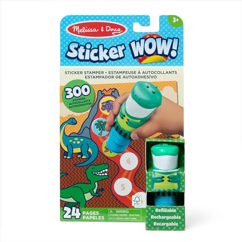 Melissa & Doug Sticker WOW! Sticker Stamper and 24-Page Activity Pad, 300 Stickers, Arts & Crafts Fidget Toy Collectible Character Dinosaur - Creative Play Travel Toy for Girls & Boys 3+